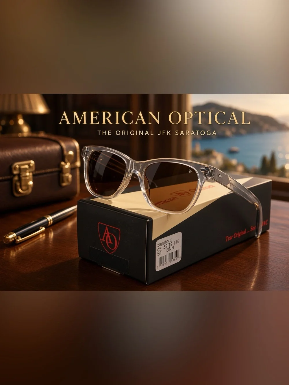 NWT American Optical “Saratoga” Gray Crystal Brown Lenses 52mm= “JFK Sunglasses”
